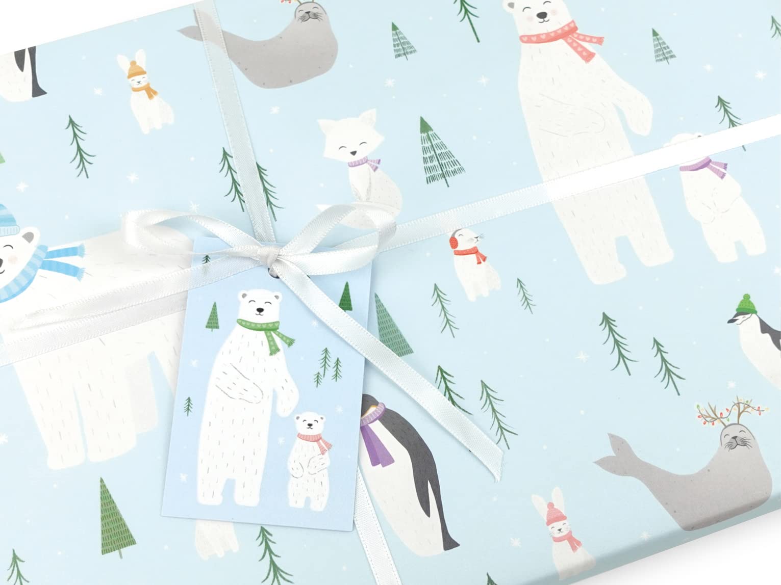 Christmas wrapping paper | Handmade gift wrap by VerbatimART - 50x70cm (10 Sheets + 10 Tags, Artic Animals)
