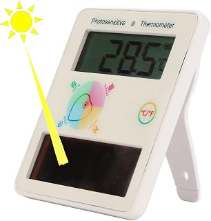 Solar Indoor Outdoor Thermometer, Large Screen Solar Powered Indoor Thermometer with Foldable Bracket Magnet, Fahrenheit or Celsius High Accuracy Digital Thermometer for Home, Baby Room, Greenhouse