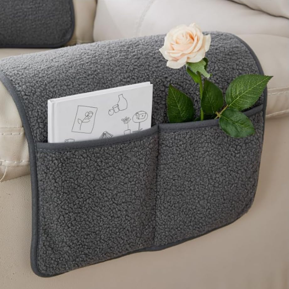 Yogsey 2pcs/Set Sofa Arm Covers Sofa Headrest Cover Soft Polyester Recliner Headrest Protector Wear Resistant Recliner Headrest Cover Anti-Fade Sofa (Dark Grey)