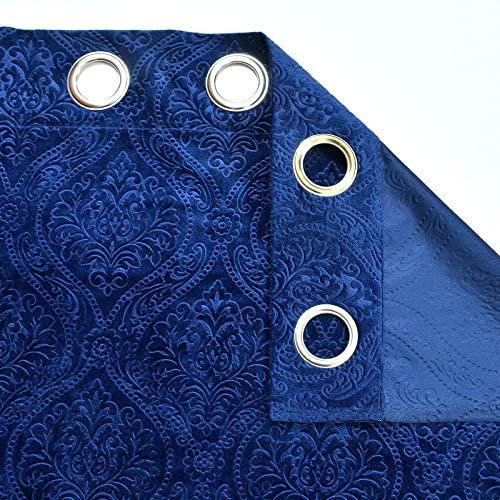 Image of Suede Velvet Embossed Room Darkening Door Curtain for Living Room, Bedroom, Hallway, 8 feet Long, Navy Blue, Set of 1