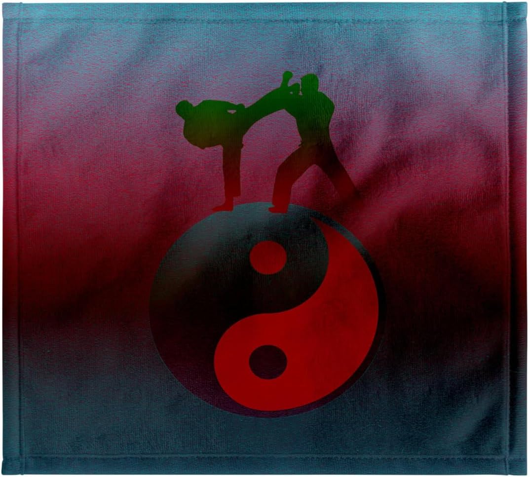 3dRose Karate Yin-yang Sign with Men Training, Bright Red and Blue 22x30 Bath Hand Pool Towel