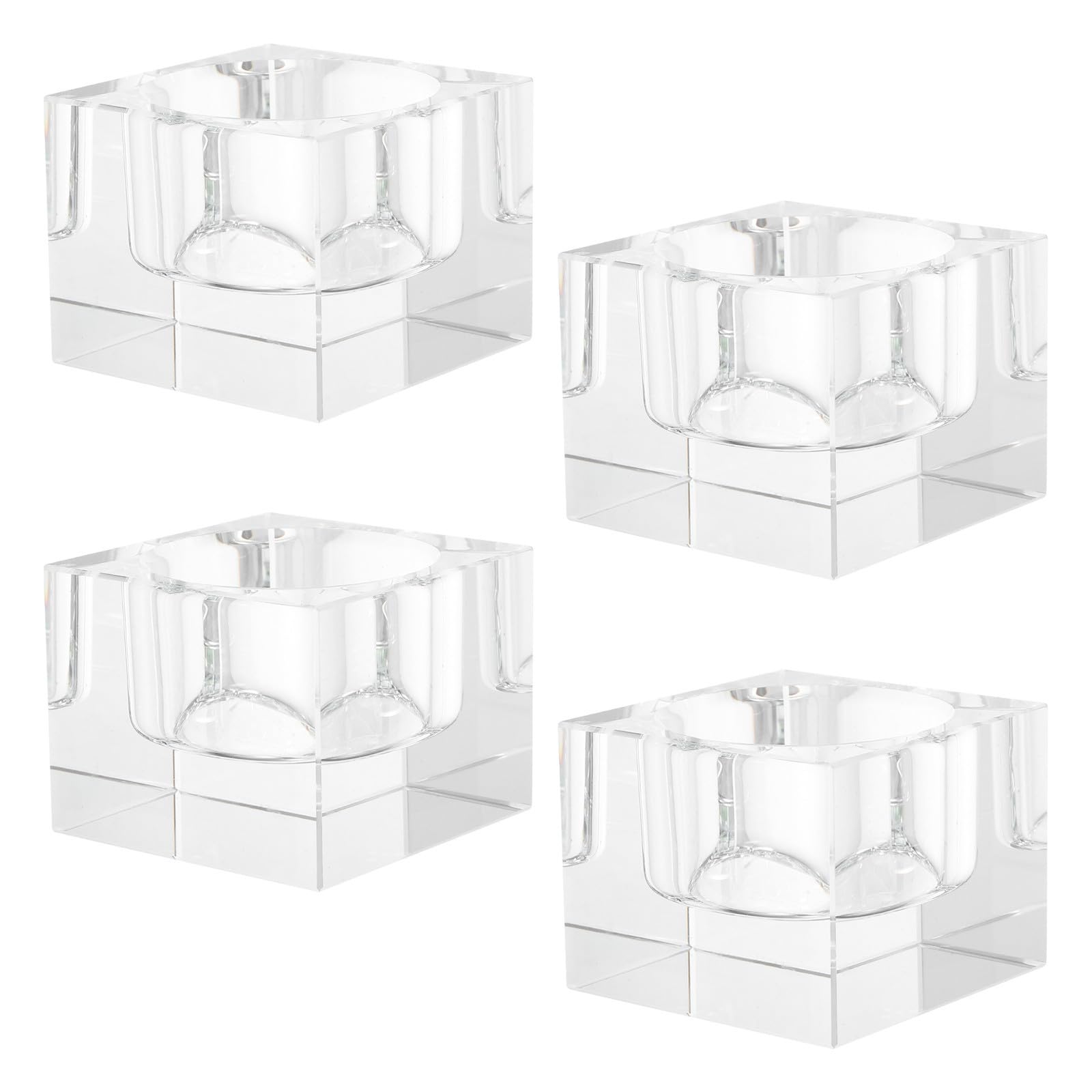 Mipcase 4 Piezas Portavelas Votivas de Cristal Transparente Cuadrados Base Estable para Decoración del Hogar y Cenas Románticas, Diseño Elegante y Mantenimiento Fácil