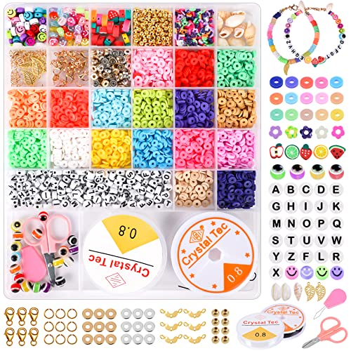 Loozykit Juego de 2101 pulseras de cuentas planas de arcilla multicolor para hacer joyas, cuentas de letras para hacer pulseras con cuerdas elásticas elásticas para niños y adultos Cover