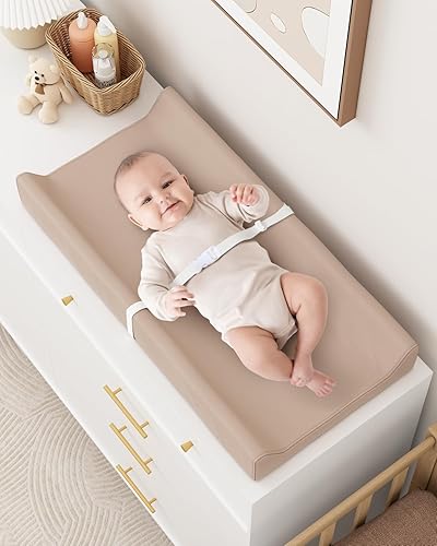 Miniatura 4 de YACODAVO Cambiador de bebé lavable para tocador y mesa, cómodo cambiador de pañales con funda de cuero impermeable y fácil de limpiar, marrón claro