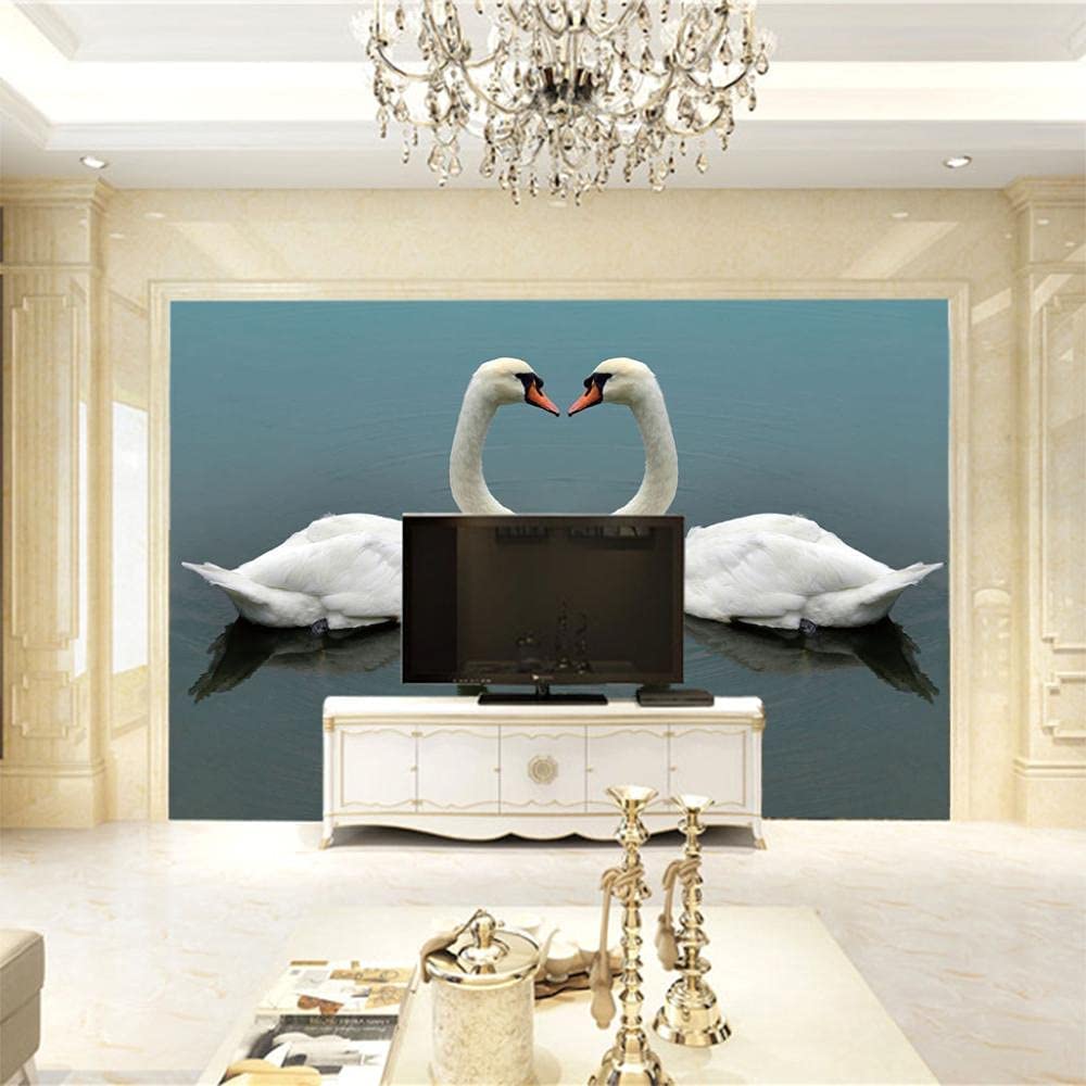Papel Pintado Mural, 3D Pareja De Cisnes En El Lago Papel Pintado Autoadhesivo Peel And Stick Para Sala De Estar, Dormitorio, Tv, Fondo, Oficina, Restaurante, Habitación, Póst 400(ancho)x280(alto)cm