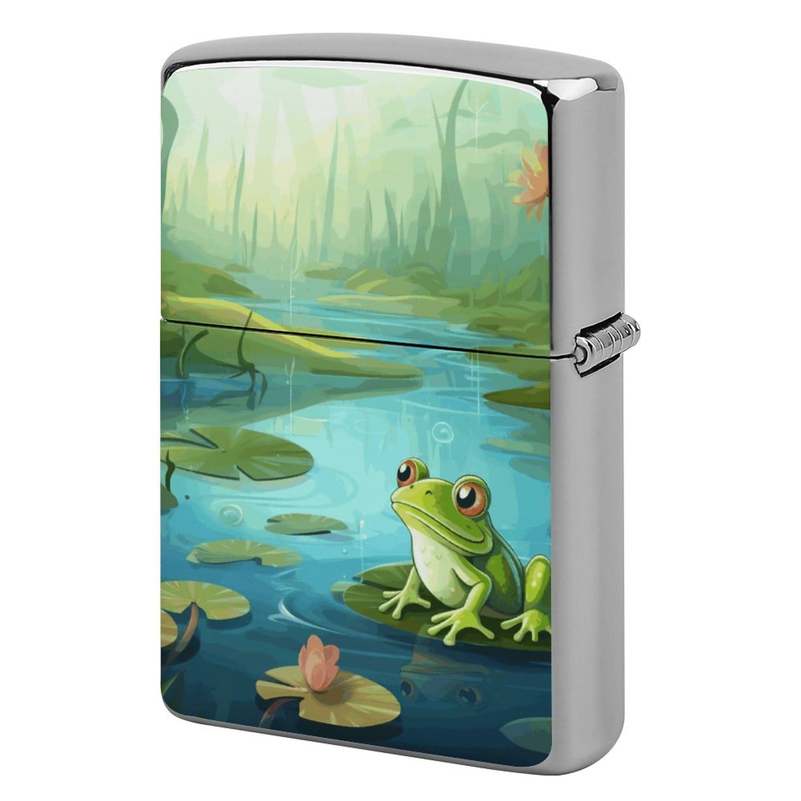 Frog in A Pond Lighter Case for Men, Personalized Lighter Cover for Valentine's Day Gifts, Flip-Top Lighters Shell for Outdoor, Portable Lighters Protective Sleeve