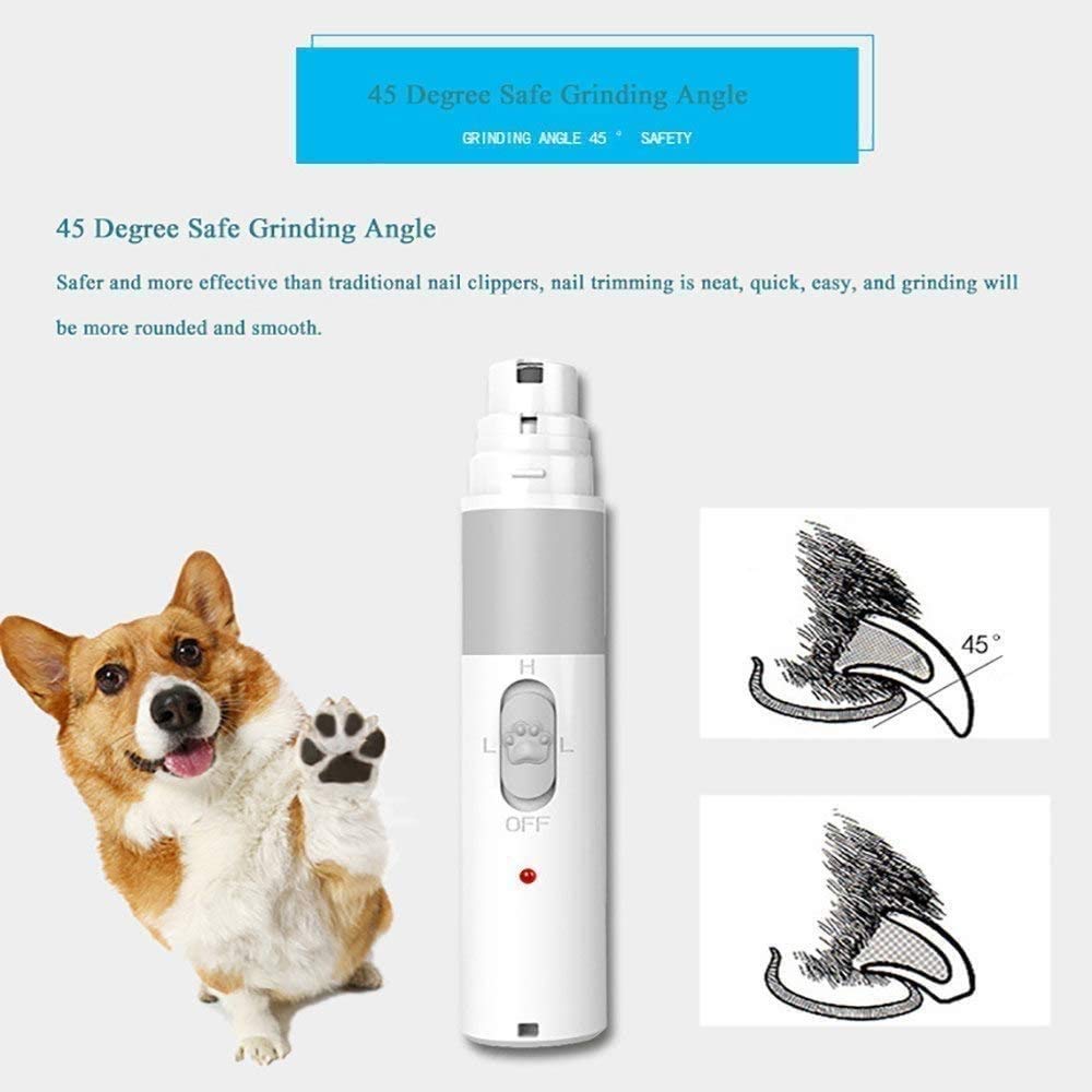 Molinillo de uñas para perros, Trimador de clavos eléctricos de 2 velocidades Professional de 2 velocidades Trimmer, recargable Bajo ruido Perro Nail Archivo Patas indoloras Para Pequeño Perro M