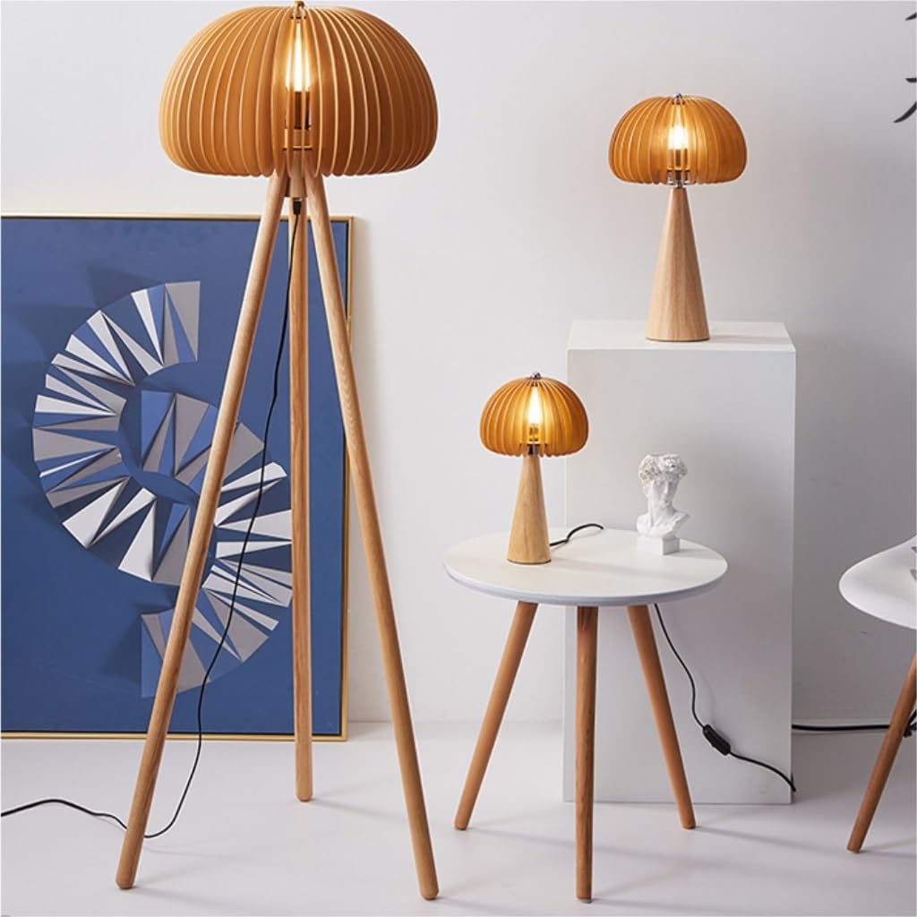 EINES Floor Lamp Tall Lamp Retro Living Room Decoration Bedroom Study Pumpkin Solid Wood Atmosphere Floor Lamp Lamp Vertical Industrial Lights
