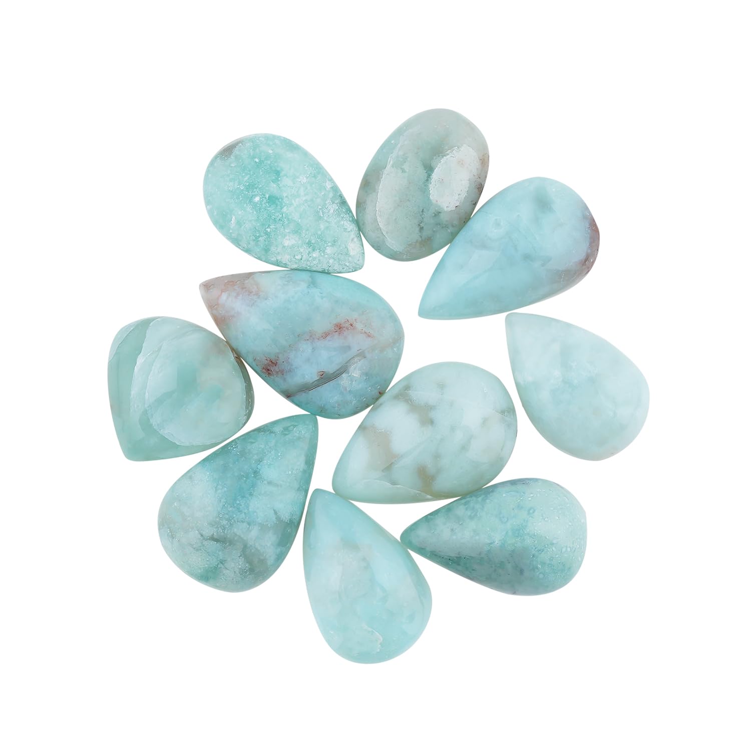 ColouredRocks (10pcs. AQUA PRASE, Mix Shape, Natural Cabochon Crystals, Loose Gemstone, Wholesale Polished Supply, Jewelry Making, DIY Craft, Gem Collection (12-16mm free size)