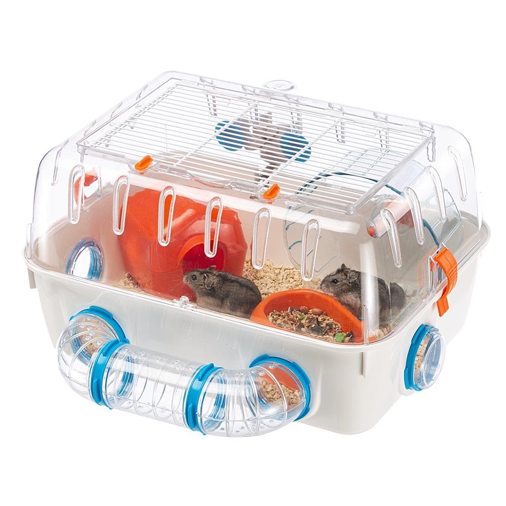 Ferplast Gabbia per Criceti con Tunnel Esterno COMBI 1, Ruota, Casetta e Ciotola, Tetto Apribile per Facile Pulizia, Espandibile con Tubi, Accessori inclusi, 40,5 x 29,5 x h 22,5 cm, Bianco
