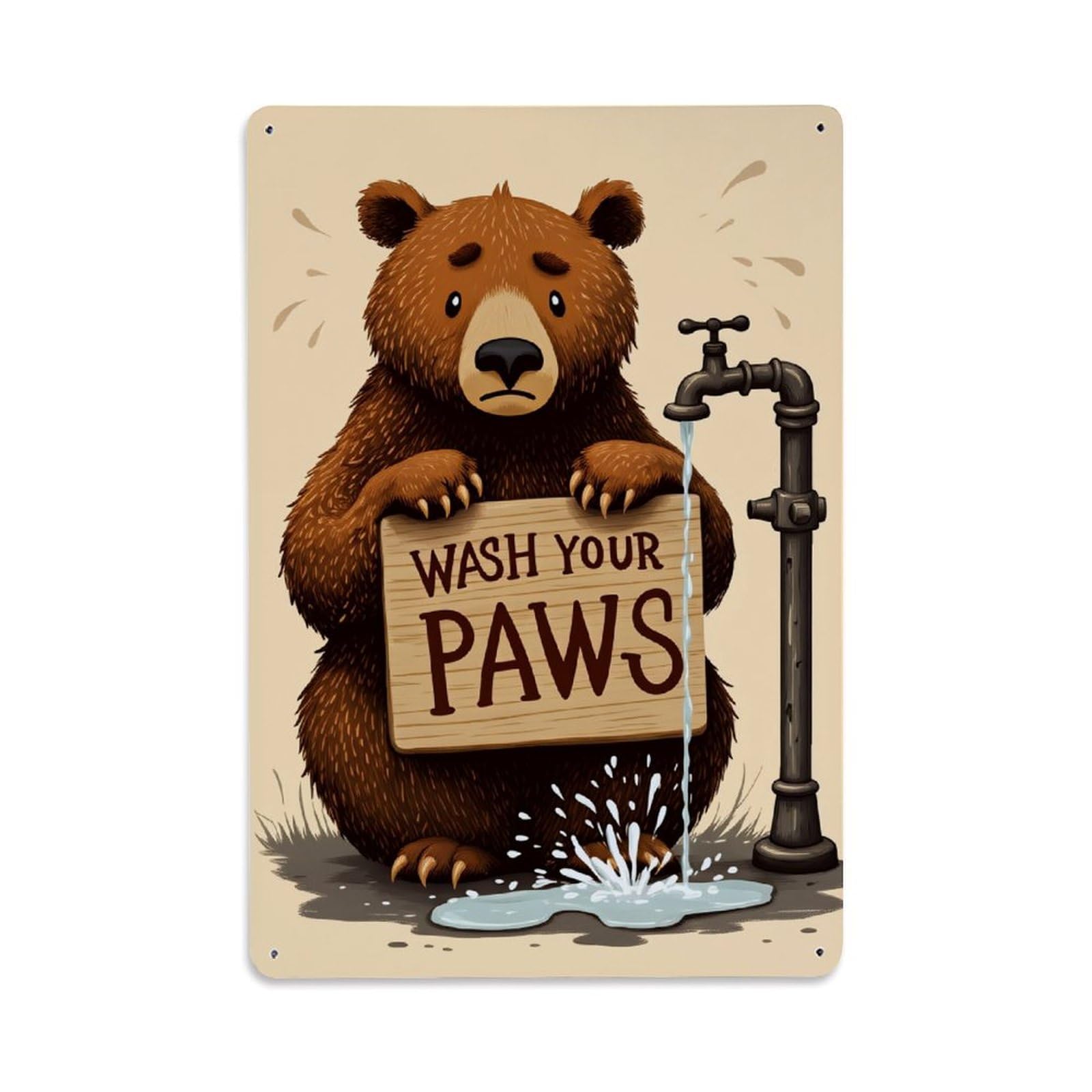 Bear Holding Sign With Water Tap Retro Metal Tin Sign, Vintage Decor Art Poster for Bar, Home, Man Cave, Kitchen, Laundry Room Gift 8x12Inch