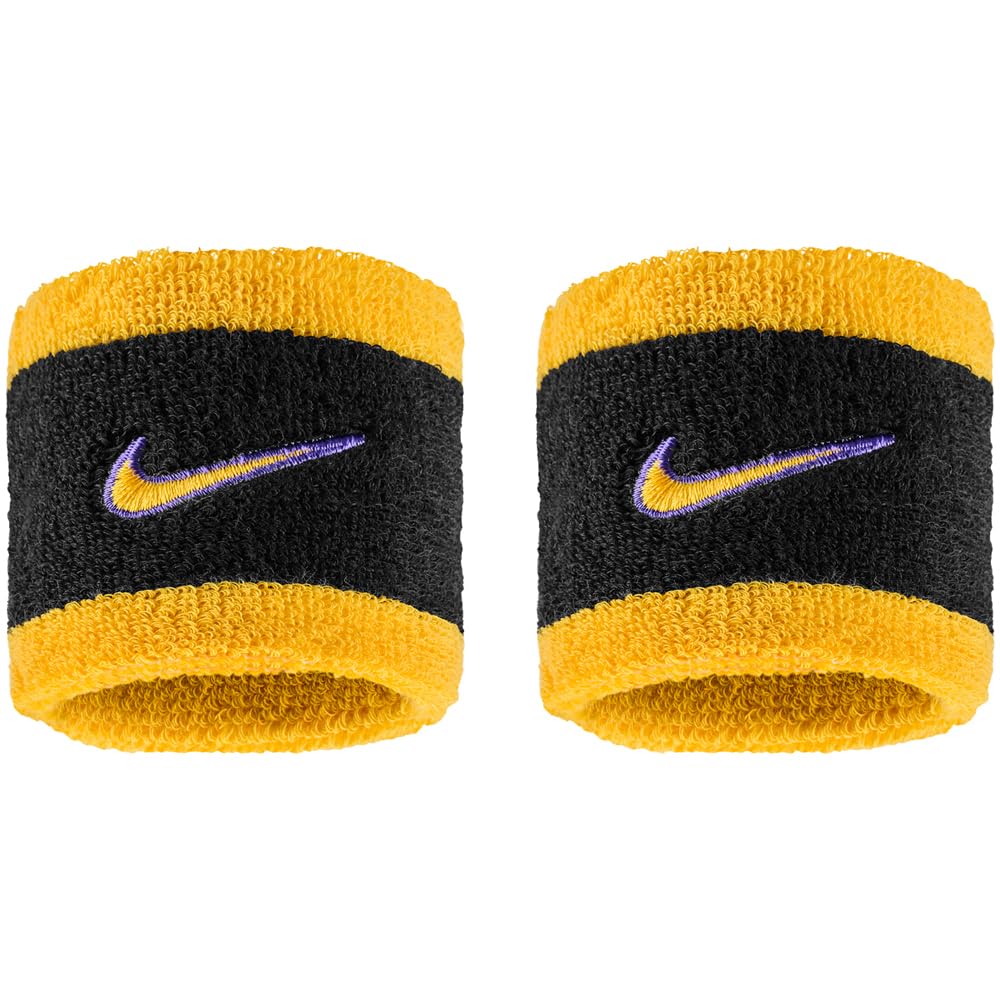 Nike Swoosh Classic Wristbands 2-Pack Sweatbands Tennis Fitness Running Wristbands Sports, Black/Court Purple/University Gold, One Size