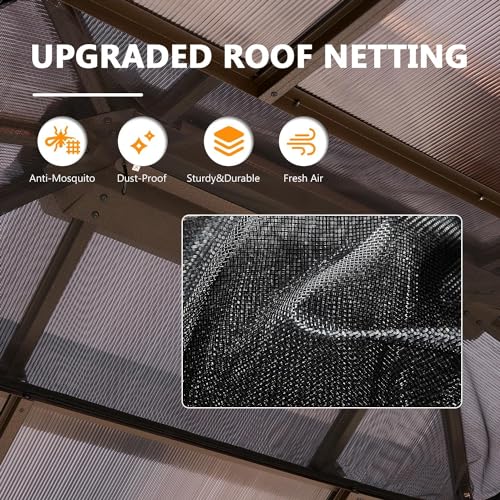 Jolydale 10'x12' Hardtop, Outdoor Polycarbonate Gazebo, Double Roof Gazebo, Aluminum Frame Permanent Pavilion with Netting and Curtains, for Patios, Gardens, Backyard