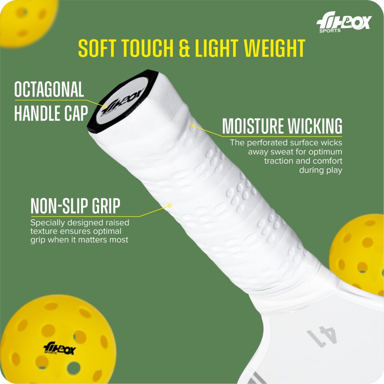 FitBox Sports PicklePWR Pickleball Paddles Set β High-Performance Premium Boarded Composite Surface with Cushion Grip | Ideal for All Skill Levels | Includes Protective Cover & 3 Balls - Offwhite