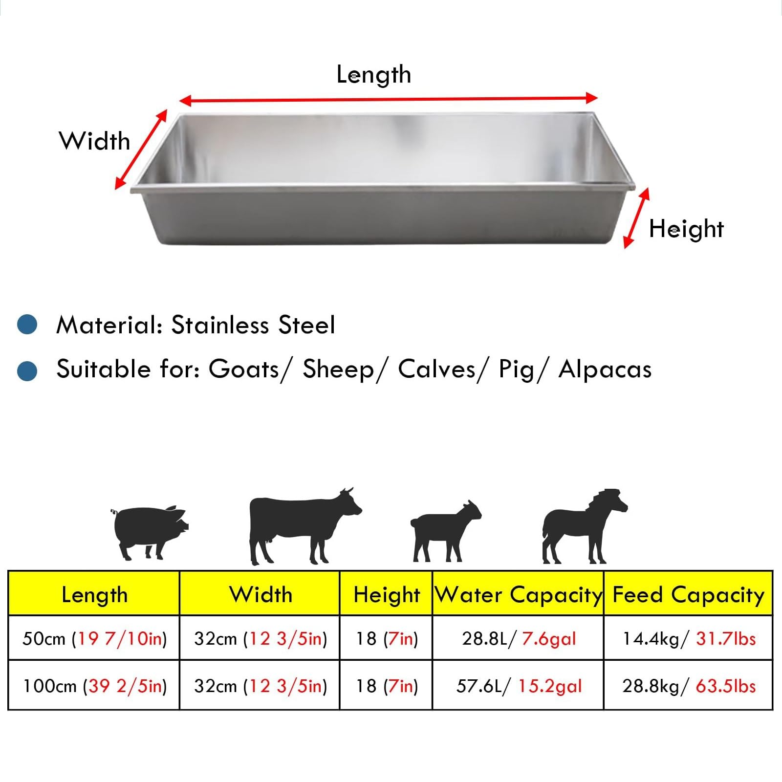 Comederos De Heno for Caballos, Comedero Grande, 50/100 Cm, Capacidad: 7 15 GAL, Resistente + Acero Inoxidable, for Uso En Granjas Al Aire Libre(50cm)