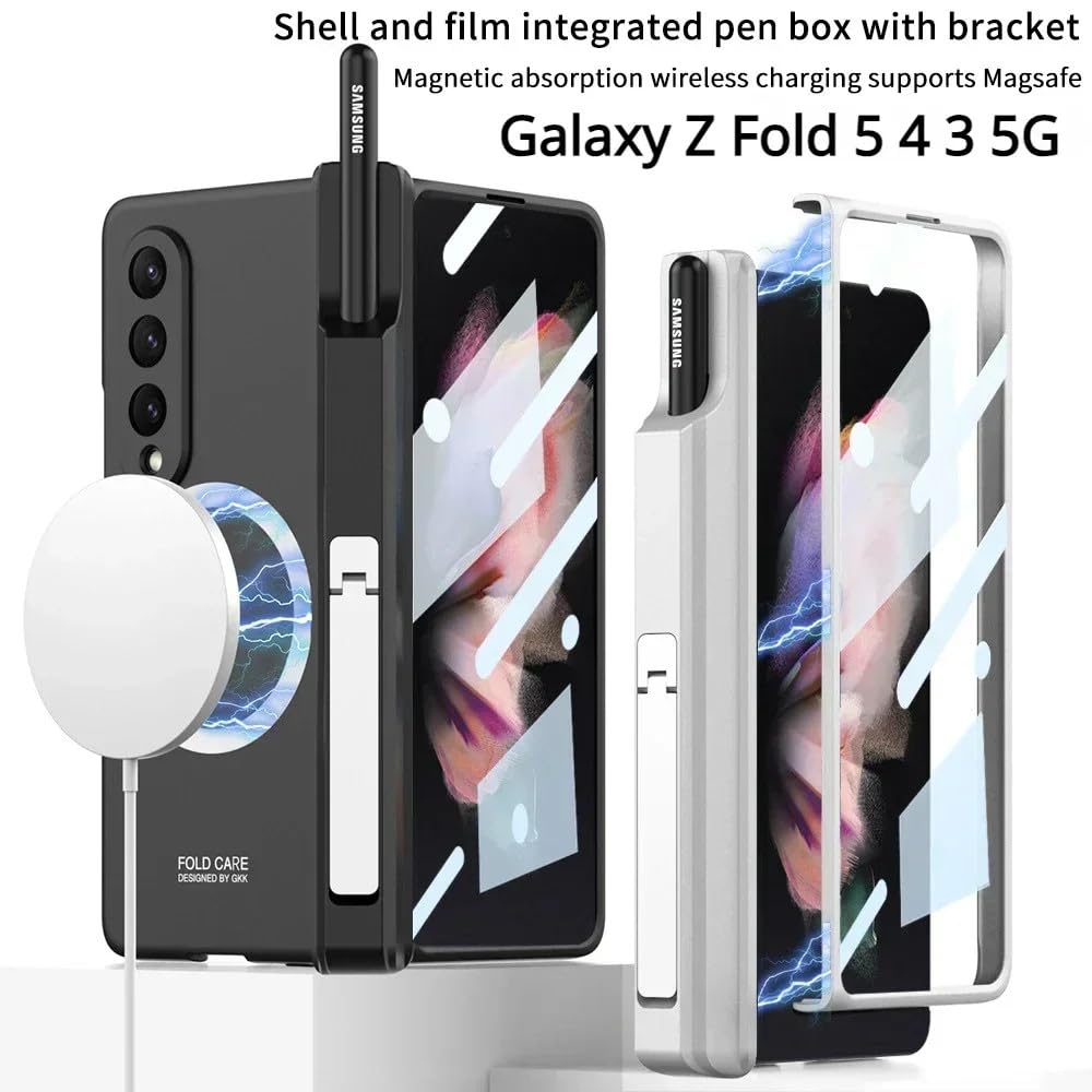 Funda Magnética para Samsung Galaxy Z Fold 5 4 3 Funda Admite Carga Inalámbrica con Membrana de Carcasa con Ranura para Bolígrafo para Funda Z-Fold3, Verde 2, para Samsung Galaxy Z Fold 5