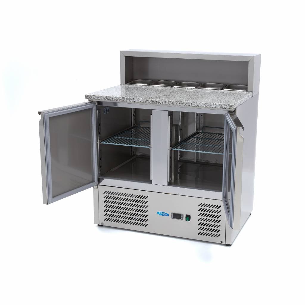 Maxima Réfrigérateur pour la préparation des pizzas - 90 cm - 2 portes - s'adapte à 5 x 1/6 GN - incl couvercle en acier inoxydable