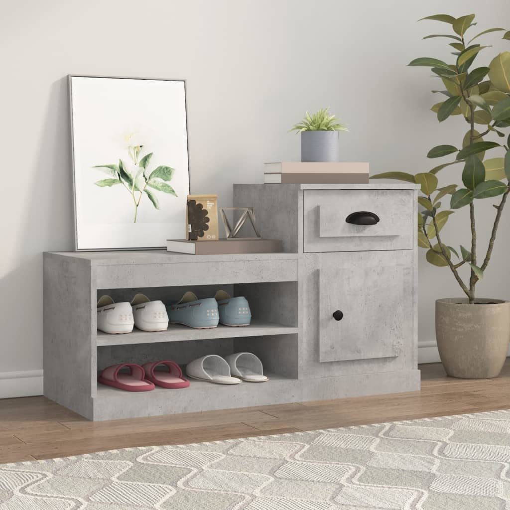 Armoire à chaussures gris béton 100cm pour entrée avec étagère