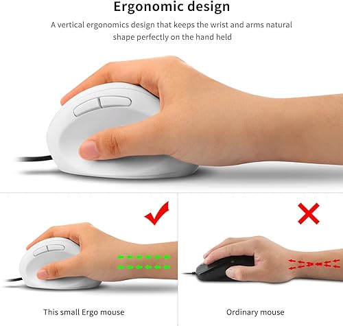 Miniatura 3 de Sokelinn-six Mouse vertical con cable, mouse ergonómico para juegos de mano derecha 800 1200 1600 DPI ajustable, muñeca óptica USB, ratones