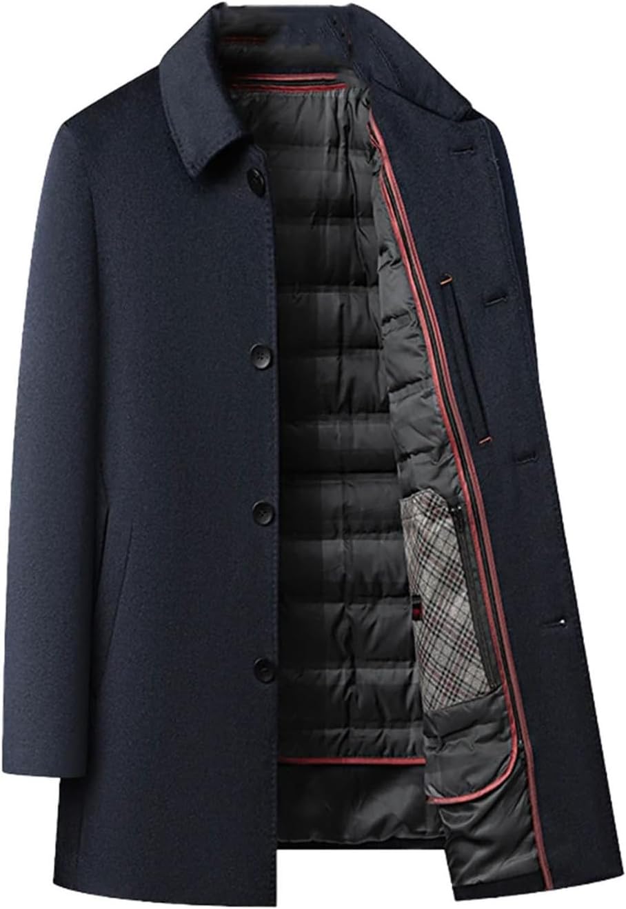 Men's 100 Percent Wool Winter Wool Coat Thickened Middle-Aged Elderly Lapel Outerwear Pea Coat