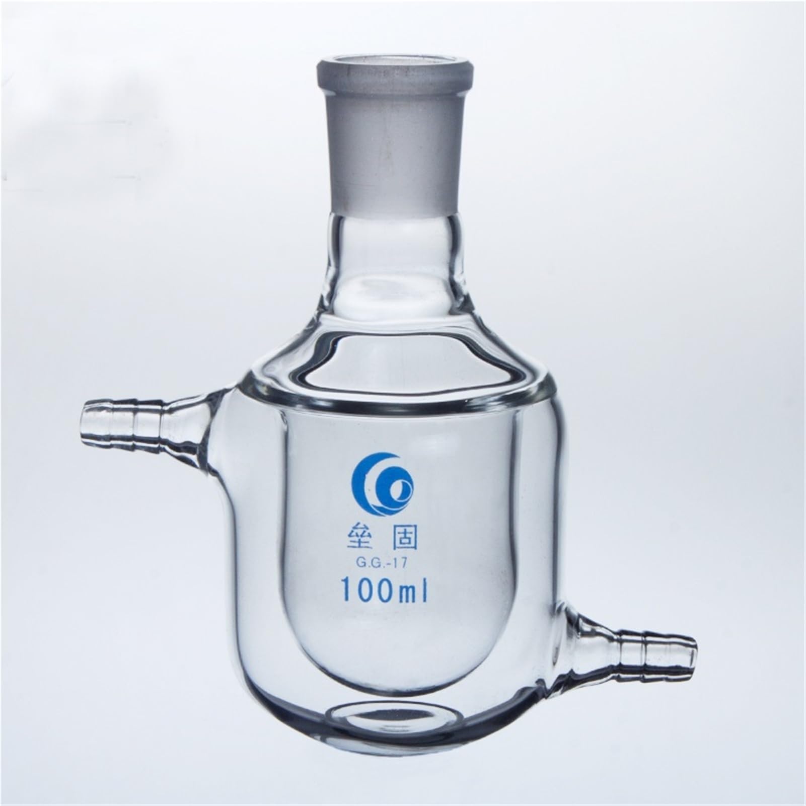 Frasco de vidrio para laboratorio, Frasco de reacción con camisa de un solo cuello Matraz de vidrio de silicato de pared gruesa Reactores de planta con camisa(250ml Caliber 24mm)