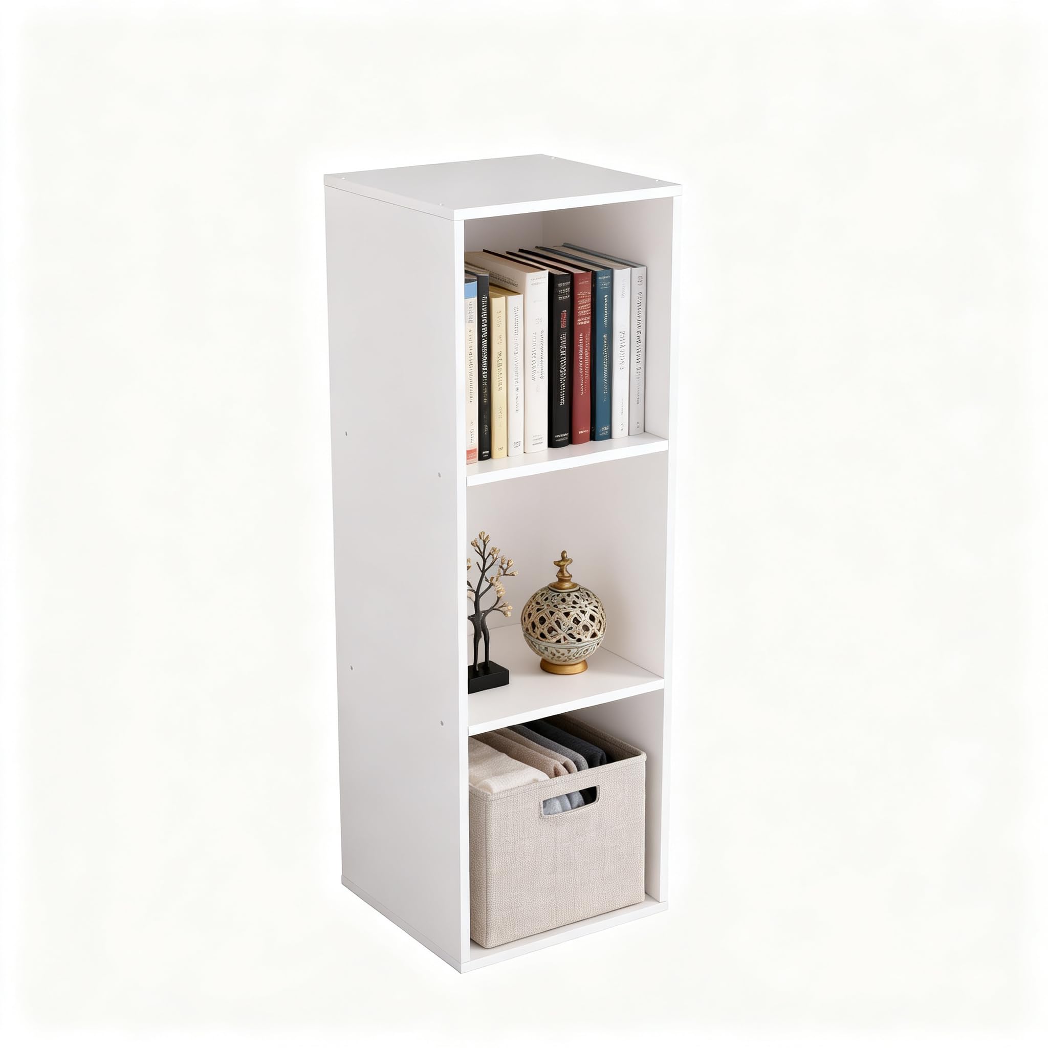Bibliothèque Étagère à 3 Niveaux, Meuble Cube de Rangement, Marron | Bibliotheque Étroite Ouverte, Colonne Meuble de Rangement pour Salon, Chambre, Bureau, Bois
