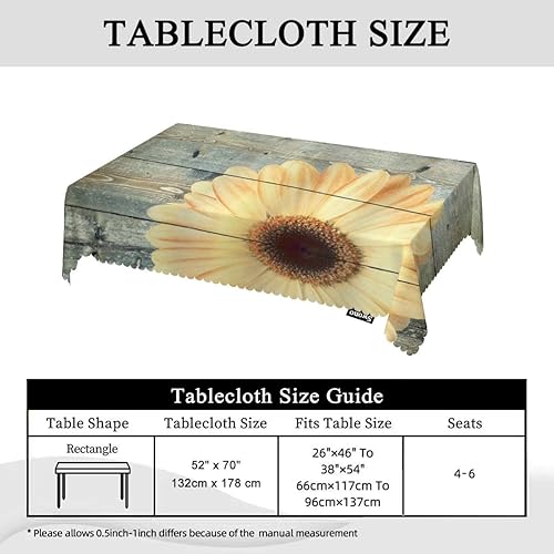 Miniatura 5 de Swono Mantel rectangular de girasoles amarillos, girasoles de madera vieja, mantel rectangular de picnic, mantel de barbacoa, mantel de poliéster