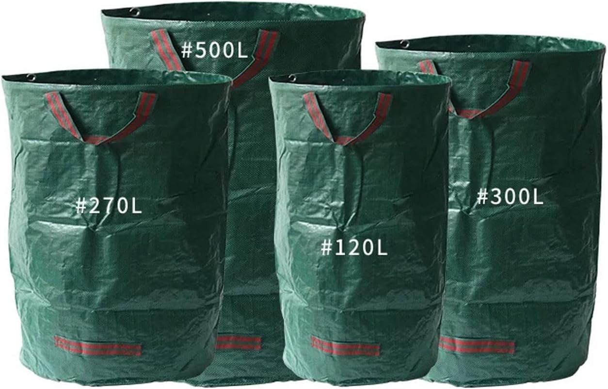 Garden Waste Bags 120L/272L/300L/400L/500L Reusable Trash Bags, Heavy Duty Leaf Bags, Green Waste Sacks Camping Waste Bag with Handles for Collecting Leaves Grass Clippings Yard Debris