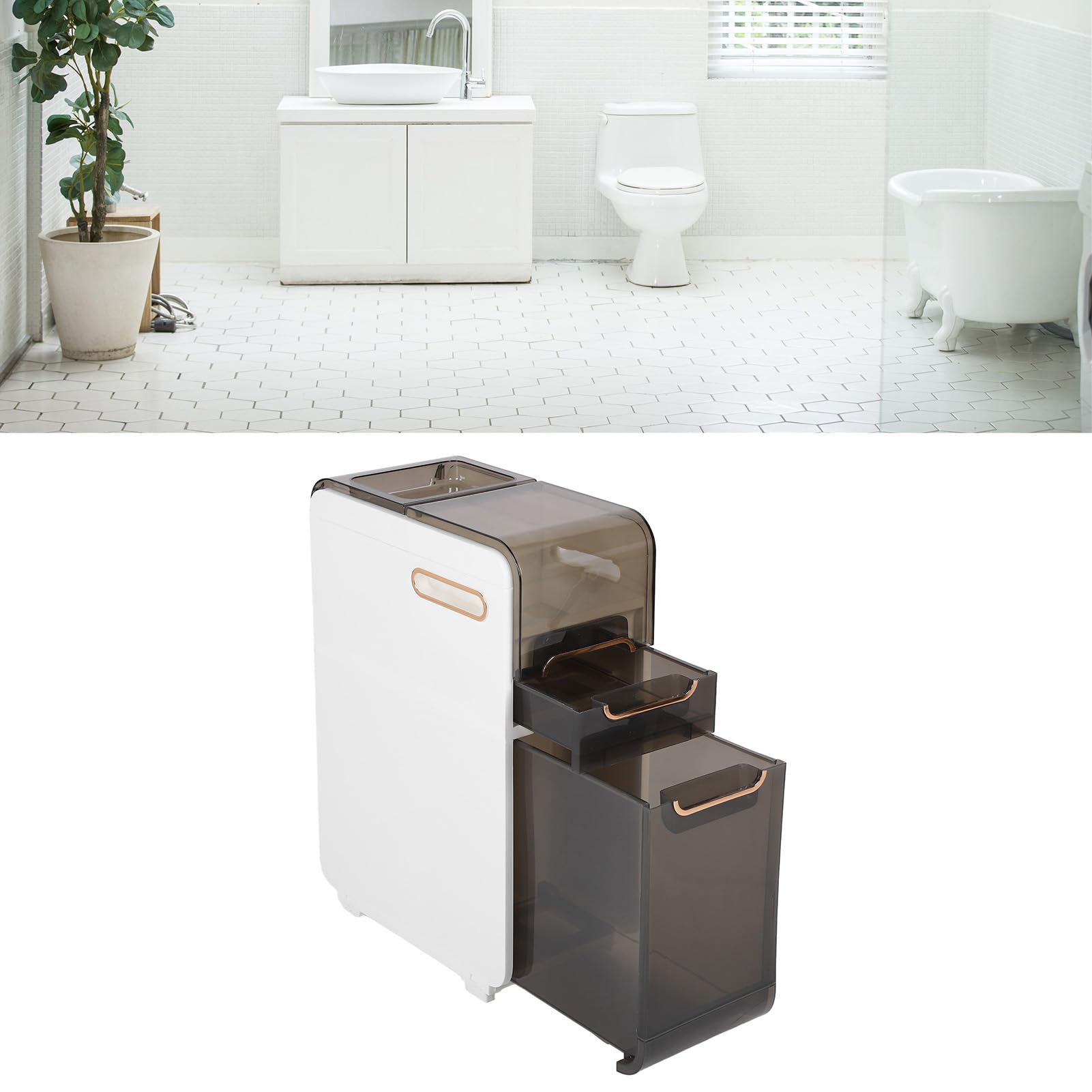Unità laterale in plastica sottile per bagno, per piccoli spazi, soluzione salvaspazio per WC