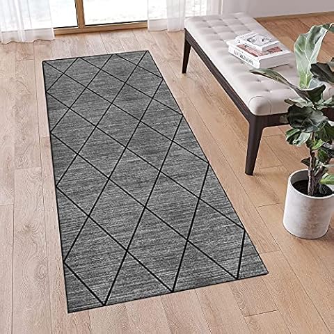 Runner Carpet Rug for Hallway Non Slip 4'x5.9' Washable Gray Geometric Runner Door Mat with Rubber Backing Carpet, 40 - 120cm Width Cover