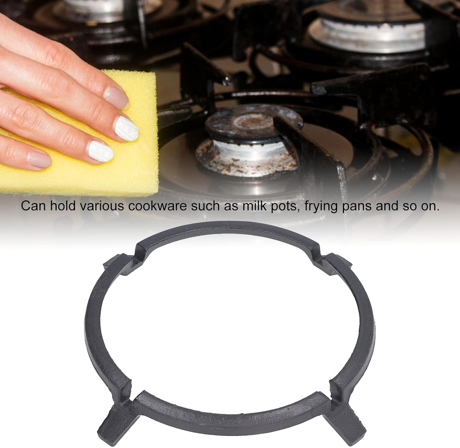 Wok Ring, Replacement Parts Cast Iron Wok Support Ring, Black Stove Rack Round Pan Holder Stand for Gas Stove Kitchen Camping Universal Cooker Support Rack for Frying Pan Milk Pot Round Bottom Wok
