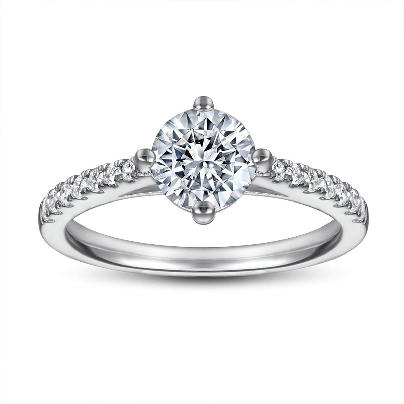 WXKAGF Eheringe für Damen, rund, 4 Zinken, Sterlingsilber mit Zirkonia für den Valentinstag