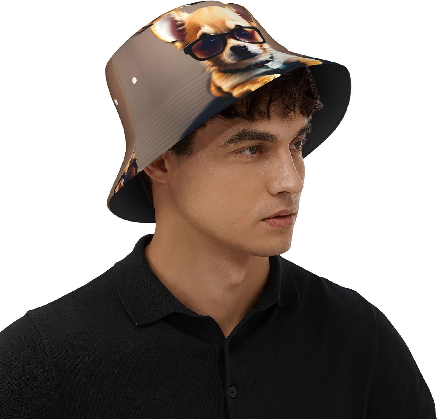 Chihuahua Dog Glasses 1 Print Winter Bucket Hat Packable Unisex Sun Hat Summer Travel Beach Fishing Cap for Men Women Black