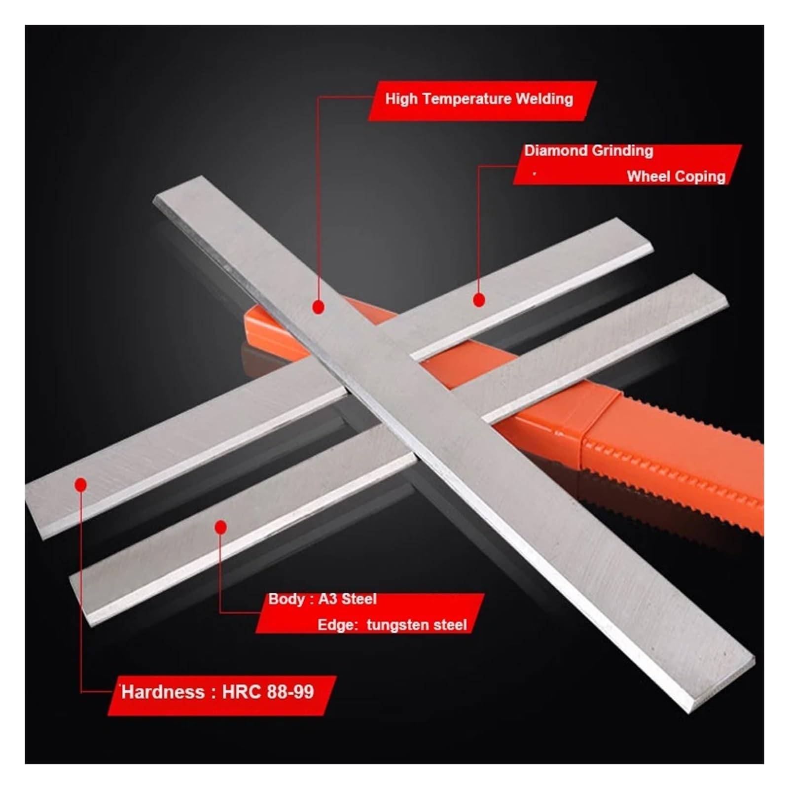 HSS Cuchilla cepilladora Cuchilla cepilladora de carburo, cuchillo de corte TCT de tungsteno for espesor de ensambladora y longitud de la máquina de superficie, 260x30mm(100x30x3)