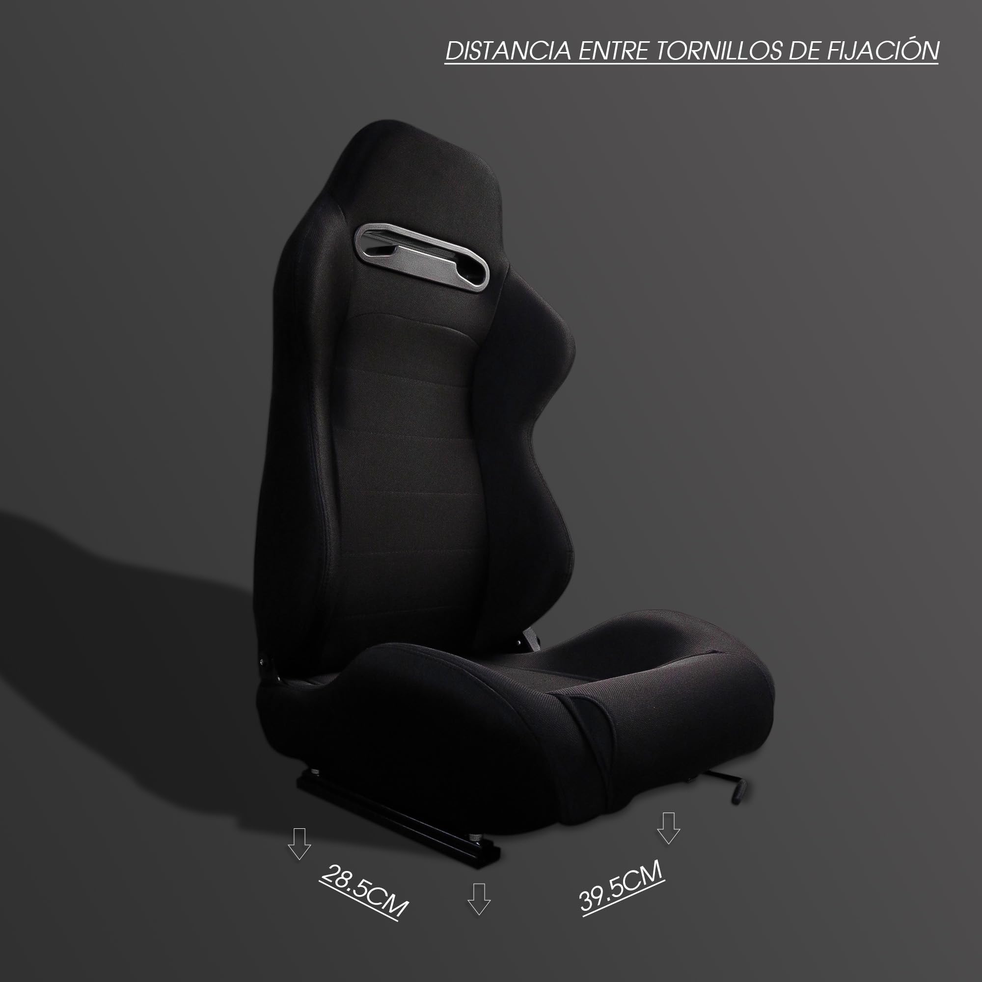 M MODAUTO Asiento Deportivo Coche, Semibaquet Deportivo Ajustable, de Tela, con Ríeles Incluidos, Conductor y Pasajero, Universal para Coche y Simulador de Conducción, Modelo N101BKLR, Tela Negra