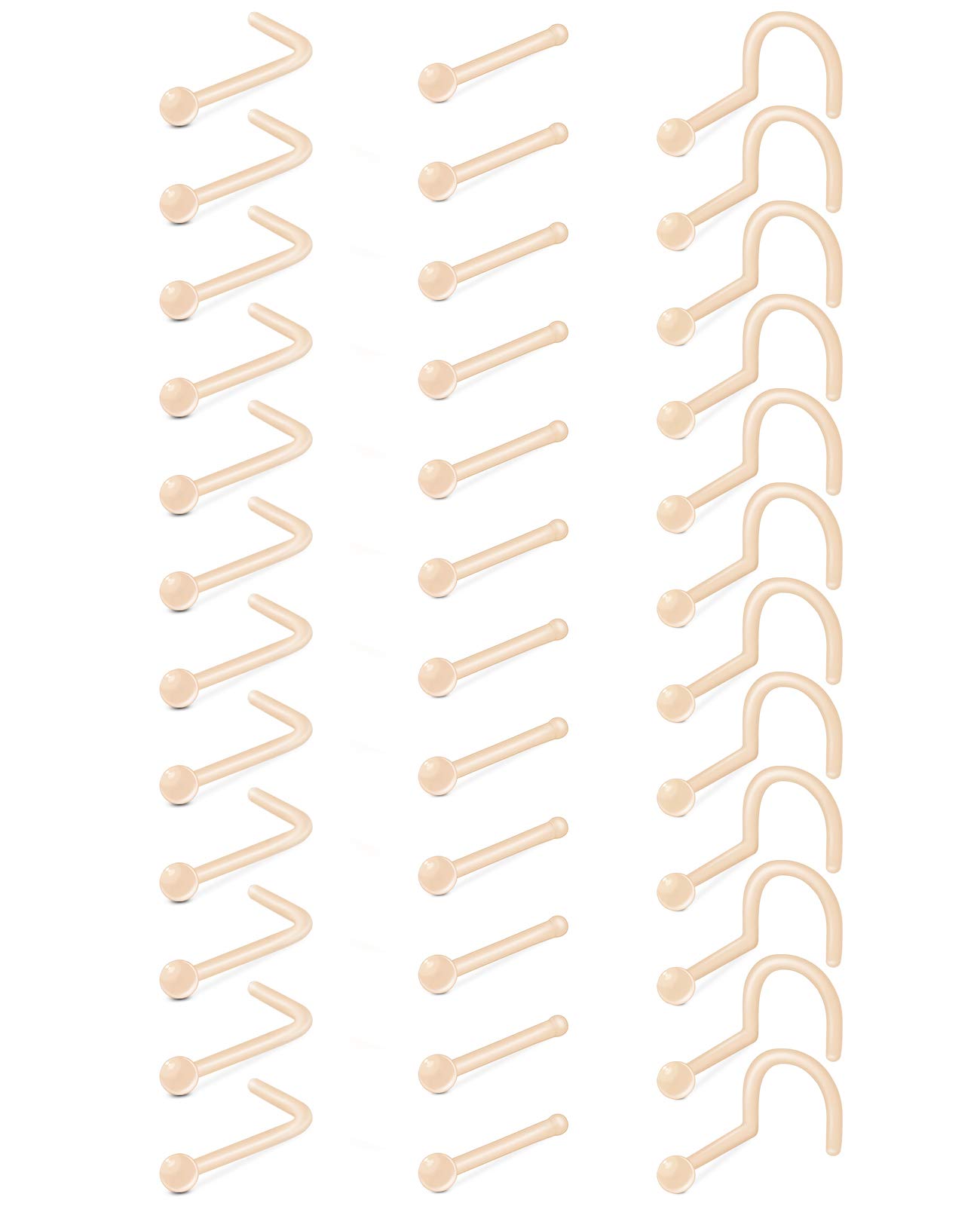 LAURITAMI36pcs Skin Color Invisible Clear Nose Studs Acrylic & Stainless Steel Flesh Nose Screw Set Bioflex Retainers Piercing