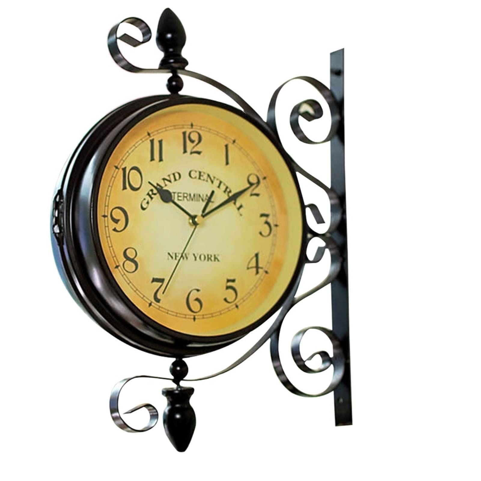 PAREKS Double Sided Outdoor Clock Vintage Double Sided Wall Clock Iron Silent Quiet Grand Central Station Wall Clock Art Clock Decorative Double Faced Wall Clock for Terrace