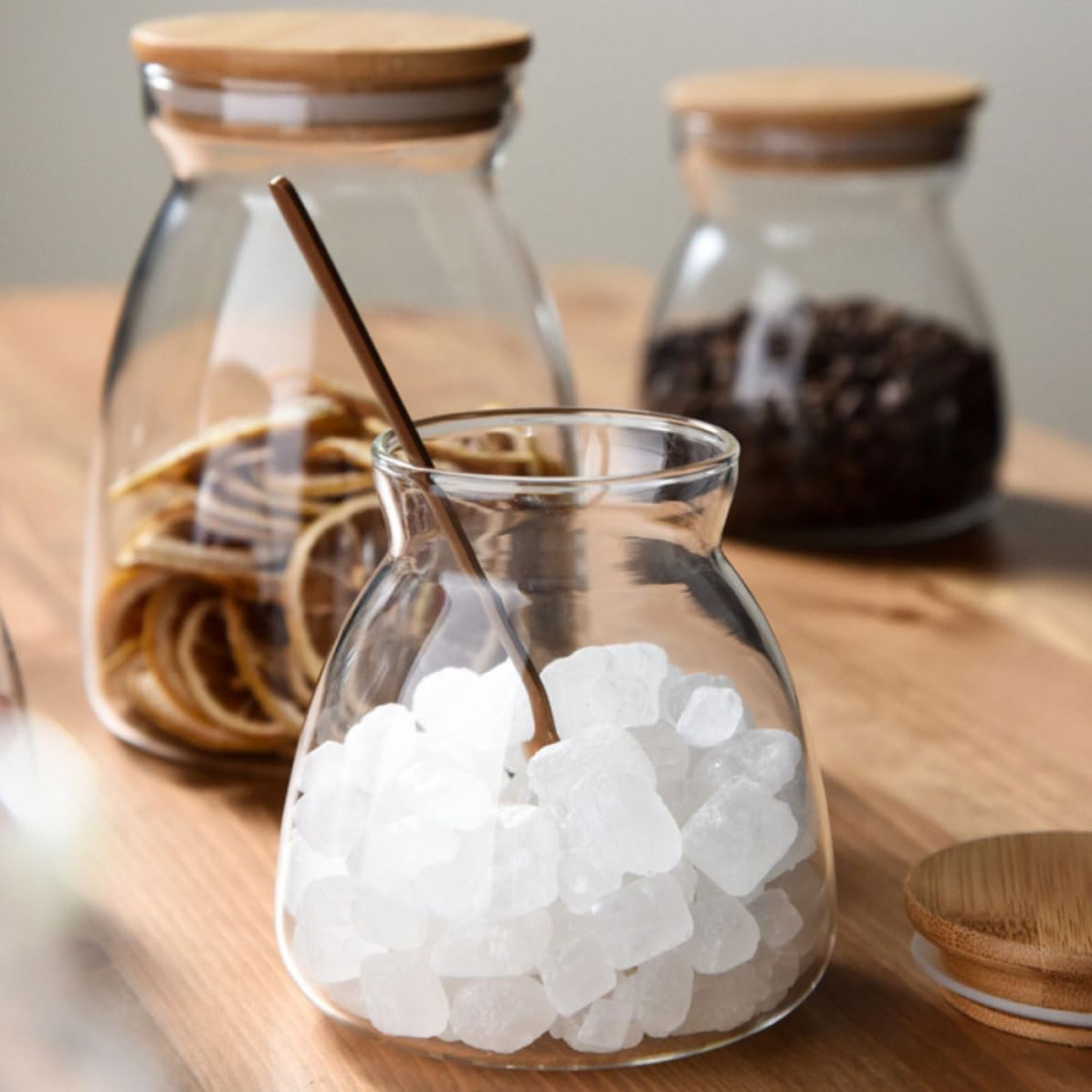 MAGICLULU Recipientes de Vidrio Borosilicato 2 Piezas Tapa de Madera y Silicona Capacidad 1000ml para Almacenamiento de Alimentos y Granos para Escritorio