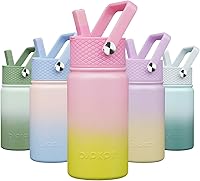 Vista 29 de BJPKPK Botella de agua aislada con tapa con pajilla, botellas de agua de metal de acero inoxidable de 15 onzas, botellas de agua reutilizables a