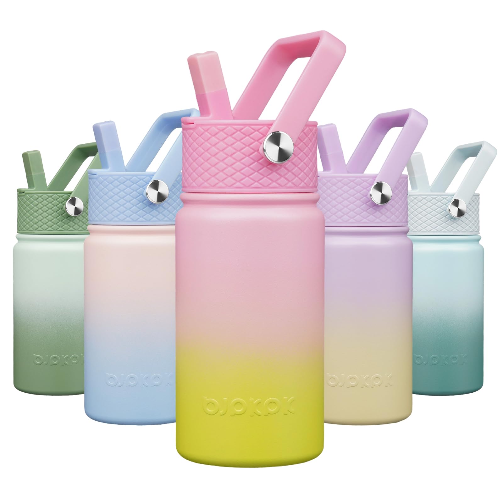 BJPKPK Insulated Water Bottle with Straw Lid, 15oz Cute Water Bottles, Stainless Steel Metal Thermo, Reusable BPA Free Leak Proof Tumblers, Cups,