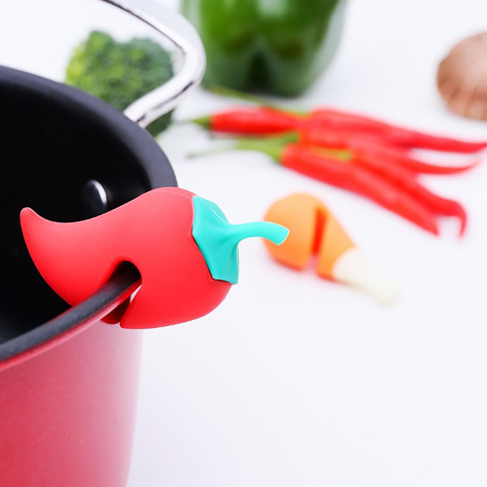 Yuannee Set van 4 siliconen deksellifters ter bescherming van de pan tegen overlopen, grappige keukenaccessoires - blauw/rood