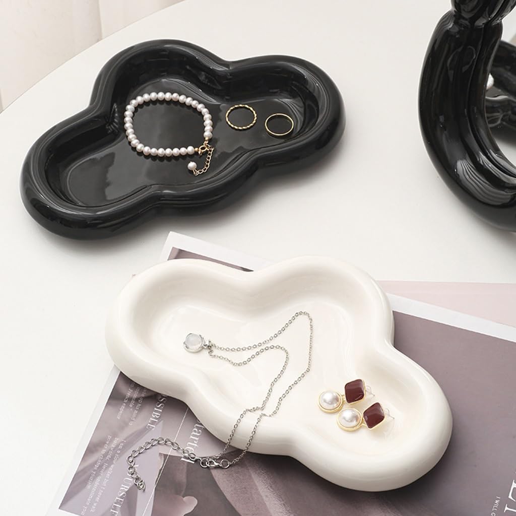 Generico Bandeja de cerámica para Mesa de Centro, decoración Estilo Nube, Bandeja organizadora de Joyas, Bandeja para Llaves, Bandeja para Entrada, Escritorio, joyería, Almacenamiento, Deco