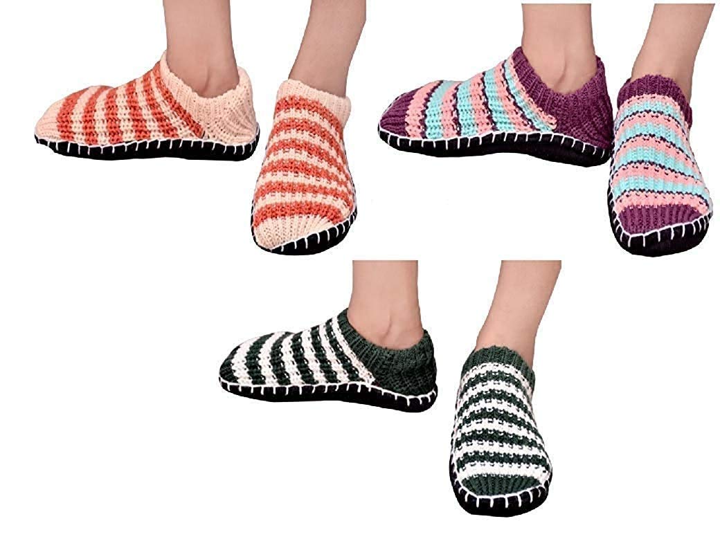 pinkit Warm Winter Slipper Socks for Sweet Girl Multi-Coloured Warm Knitted Booties Slipper Socks for Indoor use - Soft Rubber Sole -Mix Pack of 3 (Fits Size 5 to 7) (Assorted Color)-picture-24