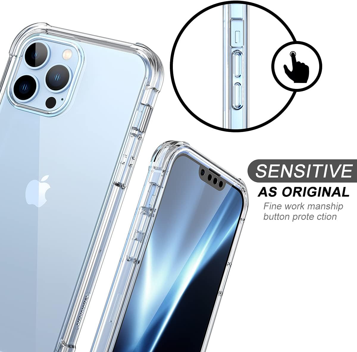 SURITCH Compatible with iPhone 13 Pro Max Clear Case,[Built in Screen Protector] Full Body Protection Shockproof Bumper Rugged Cover for iPhone 13 Pro Max 6.7 Inch (Clear)