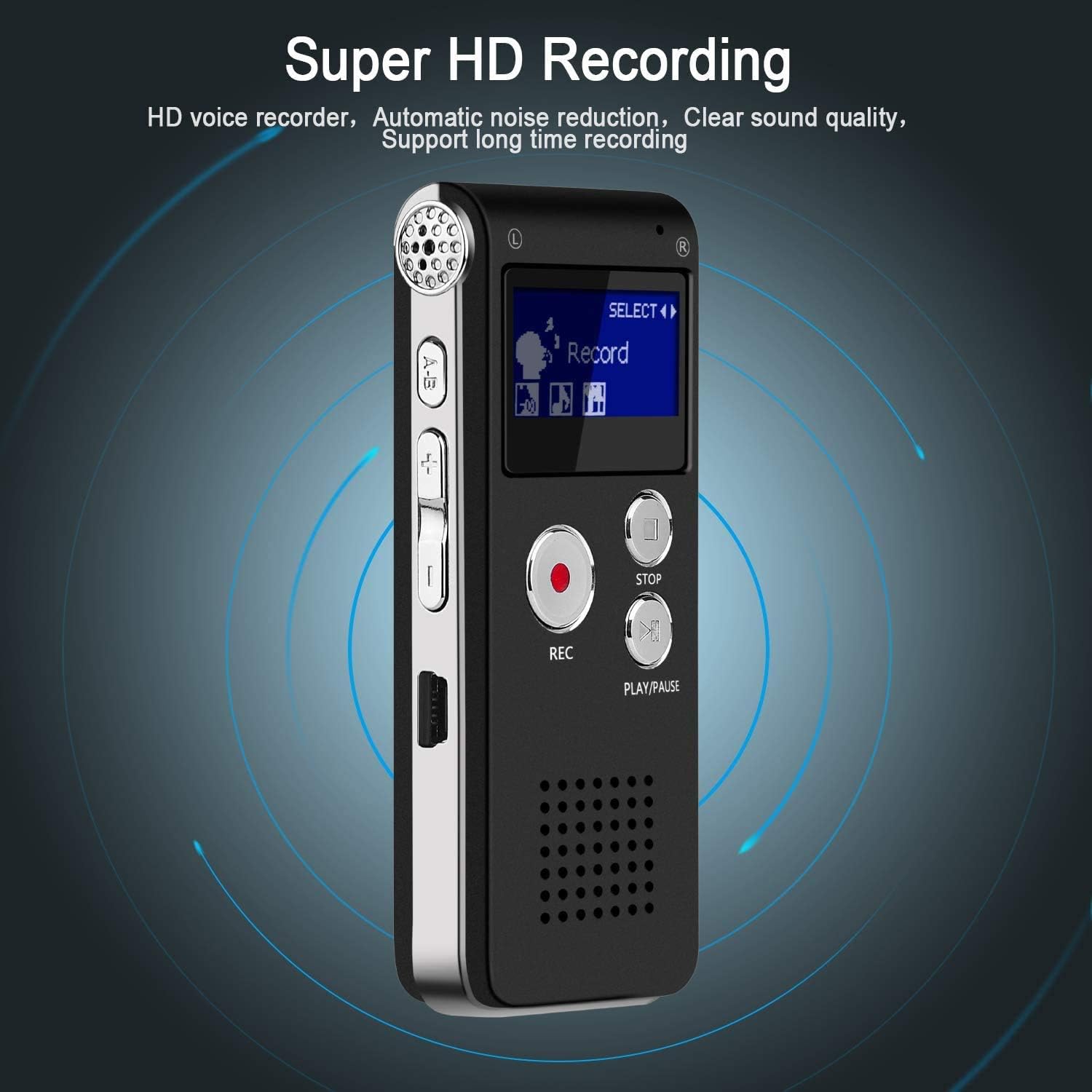 KDRose Digital Voice Recorder Voice Activated for Lectures,Meetings&Class,Portable 8GB Digital Activate Audio Tape Recording Device with Double Sensitive Microphone&MP3 Playback