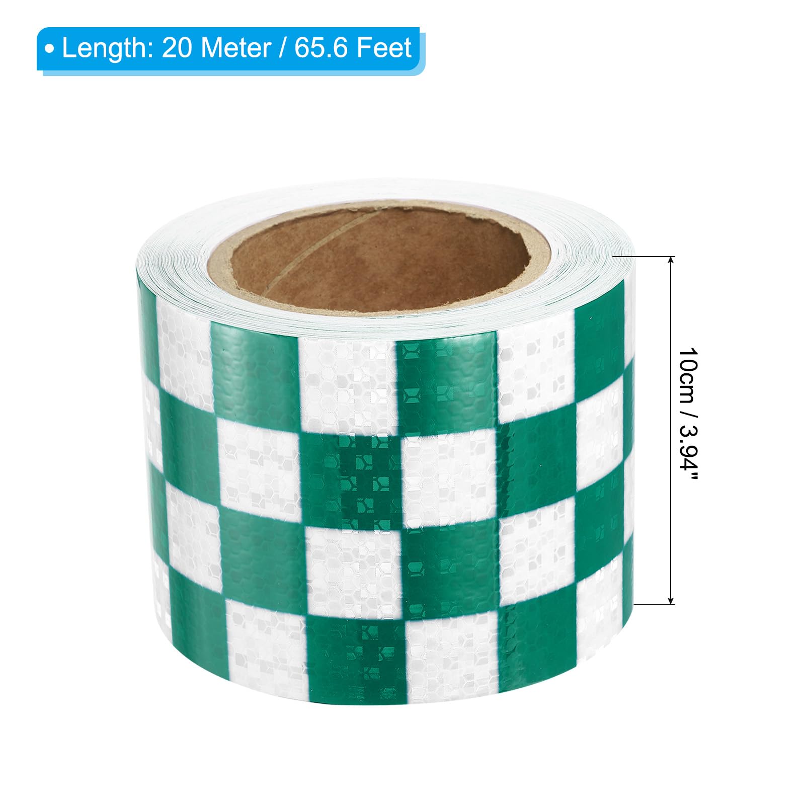 PATIKIL Nastro Riflettente, 1 Rotolo 66 Ft x 4" Adesivo Impermeabile Alta Visibilità Attenzione Avvertimento Nastro Sicurezza Riflettente per Camion Rimorchi Auto, Quadrato Verde Bianco