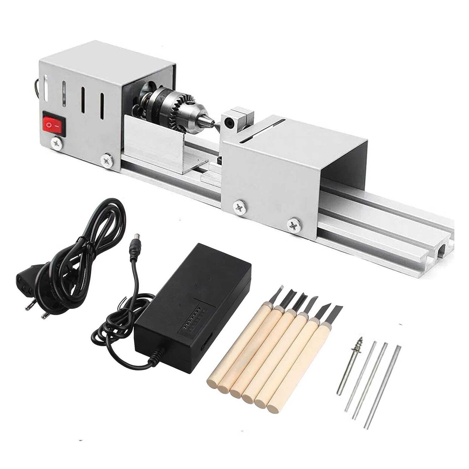 Mini Torno para carpintería de 12 V-24 V CC, 96 W, pulidor de Cuentas, Bricolaje, mecanizado CNC para Grabado de Mesa, rectificado de Madera, Vidrio, cerámica.