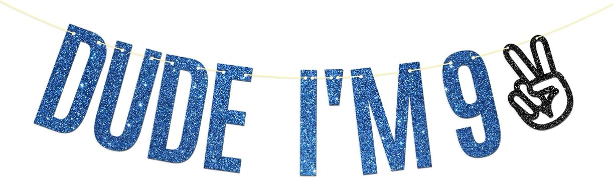 Dill-Dall Dude Im 9 Birthday Banner, Level 9 Unlocked, 9 Year Old Hanging Sign, Kid Boys Happy 9th Birthday Party Decorations Supplies