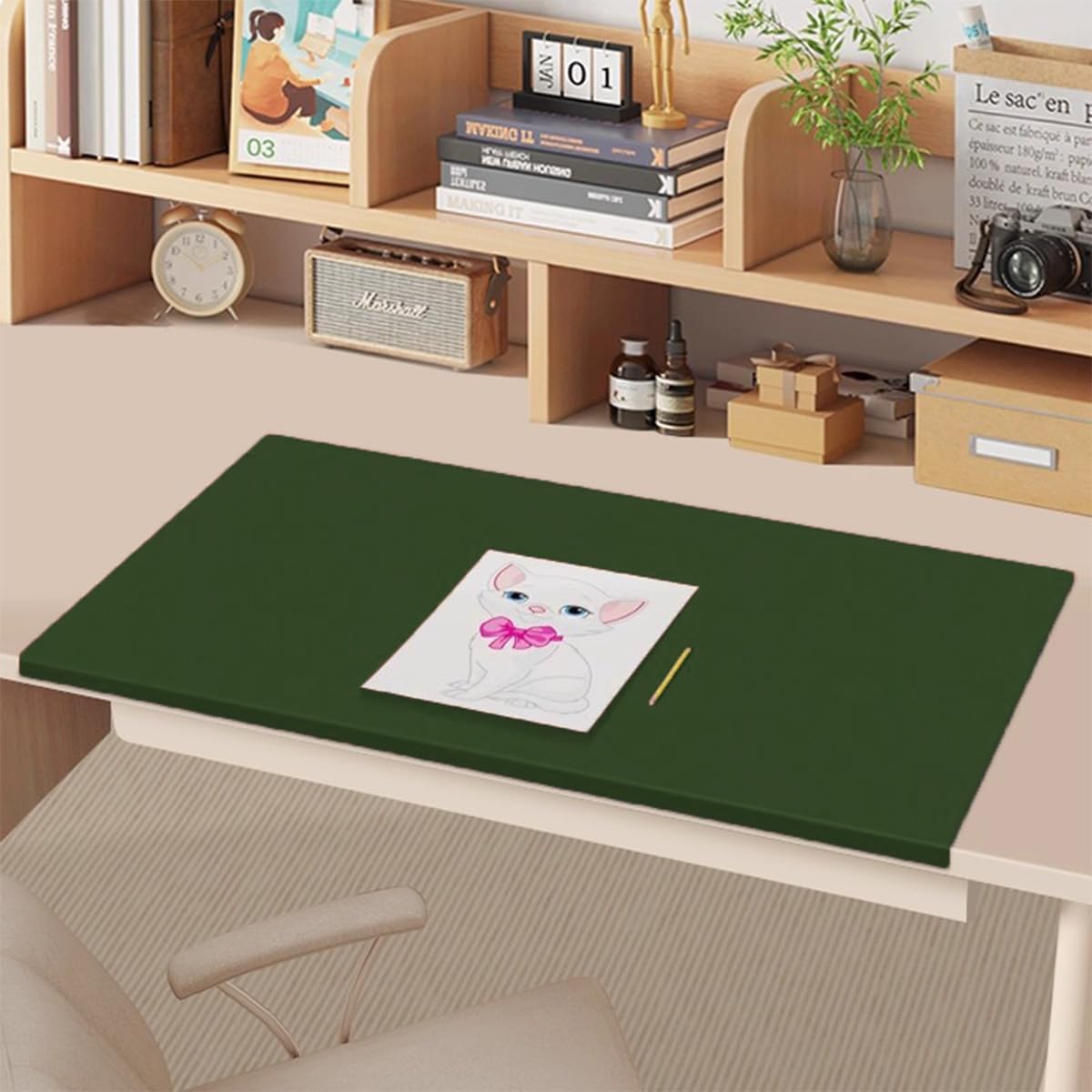 Tappetino da scrivania con protezione dei bordi, antiscivolo, in pelle PU, grande, per laptop, tastiera, impermeabile, per ufficio, casa, lavoro e gioco (verde, 140 x 60 cm)