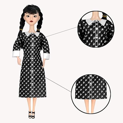 Miniatura 6 de Muñeca Addams de 11.5 pulgadas, vestido negro, tacones altos y cabello, decoración de Navidad, regalo perfecto de Navidad para niñas y fanáticos (H)